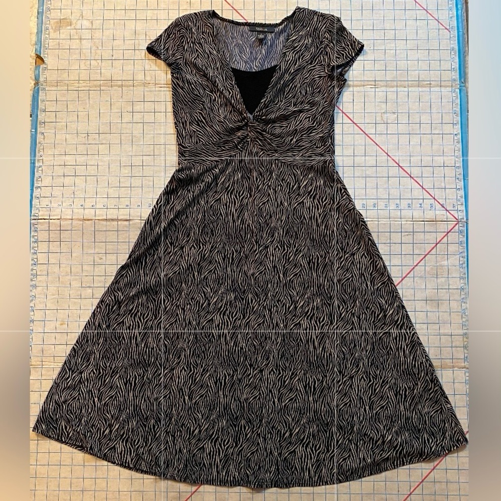 Style & Co. midi dress, zebra print, knit, fit ‘n flare, size S, brown and tan